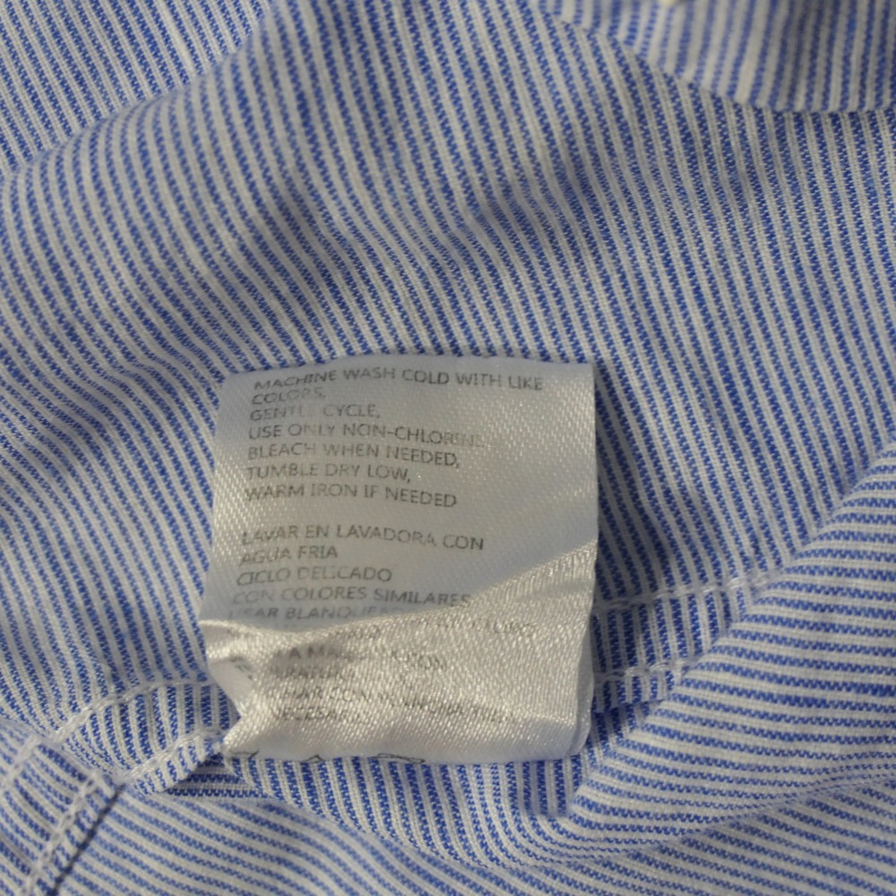 Weatherproof Vintage Mens Shirt M Blue Striped Linen Blend Coastal Casual Preppy - Picture 6 of 9